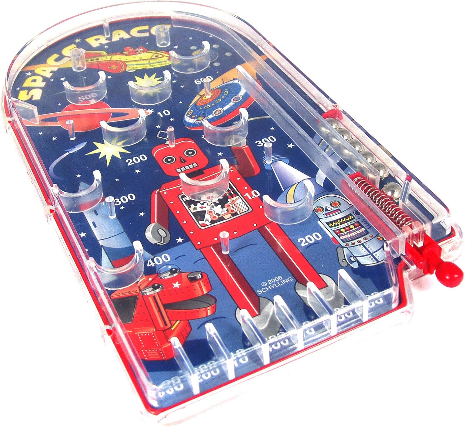 Schylling Space Race Pinball Game - Portable Retro Pinball Toy - Sturdy Construction with Lever. Metal Balls. and Classic Space Design - Ages 3 and Up